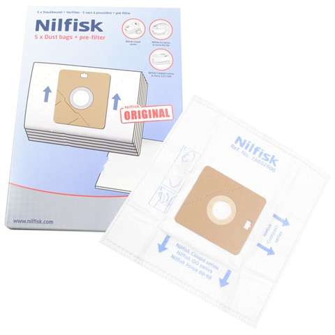 Original Nilfisk 22300500 Vacuum Cleaner Bag Pack of 5 & Filter